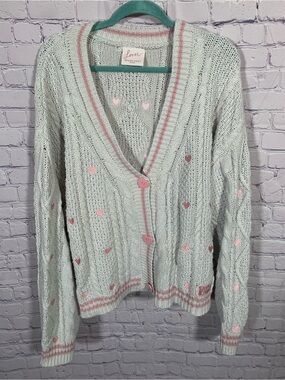 Taylor Swift Love Cardigan Embroidered Heart Gray Pink Size XL/2XL Oversized